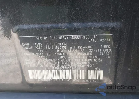 2013 Subaru Outback 2.5I Premium z USA, uszkodzony, nr VIN 4S4BRBCC1D3284352